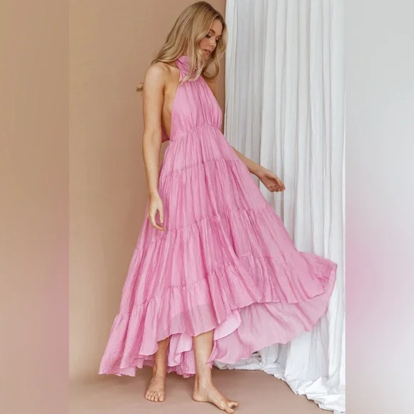 Selfie Leslie | Dresses | Selfie Leslie Pink Halter Midi Dress L | Poshmark